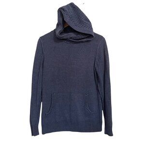 Commerce Women's Blue Textured Knit Kangaroo Pocket Hoodie Sweatshirt Small